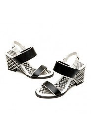 Women's Houndstooth Wedge Heel Leather Sandals (black and white)