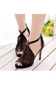 Women's Shoes Stiletto Heel Heels/Peep Toe Sandals Party & Evening/Dress Black/Silver/Gold