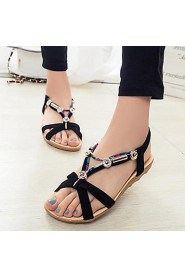 Women's Shoes Vintage Beading Beach Flat Heel Comfort Sandals Dress Black / Red / Beige