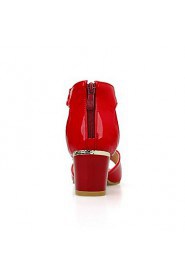 Women's Shoes Patent Leather Chunky Heel Peep Toe/Ankle Strap/Sandals Dress/Black/Blue/Red