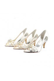 Satin Stiletto Heel Pumps Sandals with Rhinestone Wedding Shoes(More Colors)