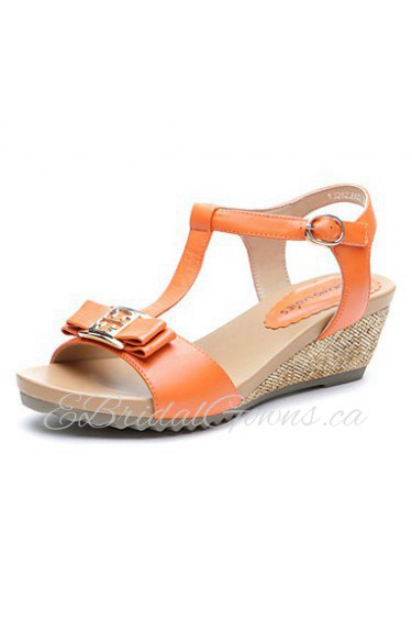 Women's Low Wedge Heel Leather Sandals (orange)