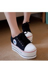 Women's Shoes Canvas Wedge Heel Round Toe Fashion Sneakers Casual Black/White