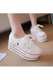 Women's Shoes Canvas Wedge Heel Round Toe Fashion Sneakers Casual Black/White