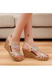 Women's Shoes Heel Wedges / Heels / Peep Toe / Platform Sandals / Heels Outdoor / Dress / Casual Black / Almond