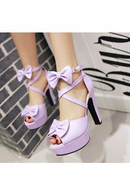 Women's Shoes Leatherette Chunky Heel Heels / Peep Toe Sandals Outdoor / Dress / Casual Black / Pink / Purple / Beige