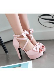 Women's Shoes Leatherette Chunky Heel Heels / Peep Toe Sandals Outdoor / Dress / Casual Black / Pink / Purple / Beige