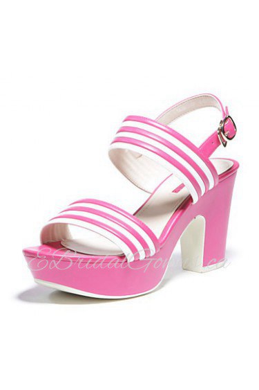 Women's Stripe Platform Chunky Heel Sandals (fuchsia)- 142825007