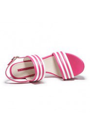 Women's Stripe Platform Chunky Heel Sandals (fuchsia)- 142825007