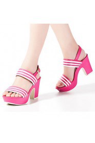 Women's Stripe Platform Chunky Heel Sandals (fuchsia)- 142825007