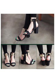 Women's Shoes Synthetic / Fleece Chunky Heel Heels Sandals / Heels Party & Evening / Dress / Casual Black