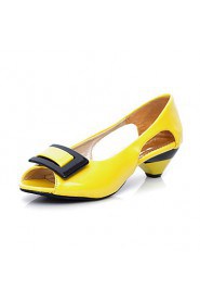 Women's Shoes Patent Leather Low Heel Peep Toe Pumps/Heels Dress Black/Blue/Yellow/Green/Pink/White