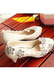 Women's Shoes Leather Low Heel Heels/Round Toe Pumps/Heels Wedding/Party & Evening White