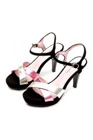 Women's Vintage Crossover Cone Heel Sheepskin Sandals (pink)