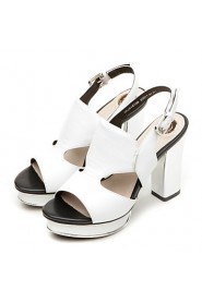 Women's Platform Chunky Heel Sheepskin Sandals(white)