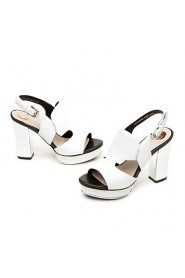 Women's Platform Chunky Heel Sheepskin Sandals(white)