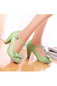 Women's Shoes Leatherette Chunky Heel Heels / Round Toe Heels Office & Career / Dress / Casual Black / Green / Pink