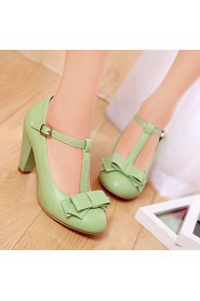 Women's Shoes Leatherette Chunky Heel Heels / Round Toe Heels Office & Career / Dress / Casual Black / Green / Pink