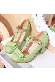 Women's Shoes Leatherette Chunky Heel Heels / Round Toe Heels Office & Career / Dress / Casual Black / Green / Pink