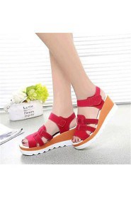 Women's Shoes Leatherette Wedge Heel Wedges / Heels Sandals Outdoor / Casual Black / Red / White / Gray