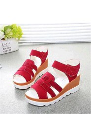 Women's Shoes Leatherette Wedge Heel Wedges / Heels Sandals Outdoor / Casual Black / Red / White / Gray