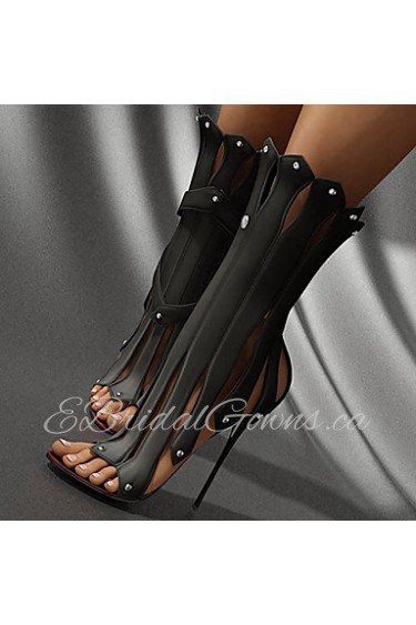 Women's Shoes Leatherette Stiletto Heel Heels / Peep Toe Sandals / Heels Party & Evening / Dress / Casual Black / White