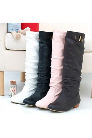 Women's Shoes Low Heel Slouch/Round Toe Boots Dress/Casual Black/Brown/Pink/White