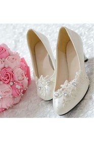 Women's Shoes Leather Chunky Heel Heels/Pointed Toe Pumps/Heels Wedding/Party & Evening White