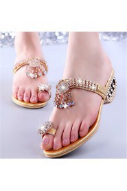 Women's Shoes Chunky Heel Toe Ring Slippers Dress Gold
