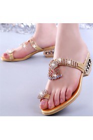 Women's Shoes Chunky Heel Toe Ring Slippers Dress Gold