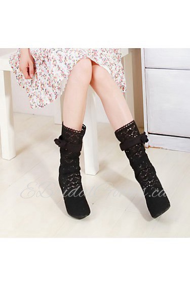 Women's Shoes Tulle Cone Heel Fashion Boots / Round Toe Boots Office & Career / Dress Black / Brown / White