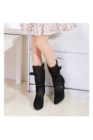 Women's Shoes Tulle Cone Heel Fashion Boots / Round Toe Boots Office & Career / Dress Black / Brown / White