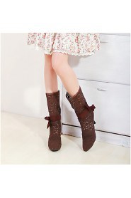 Women's Shoes Tulle Cone Heel Fashion Boots / Round Toe Boots Office & Career / Dress Black / Brown / White