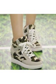 Women's Shoes Canvas Wedge Heel Comfort / Round Toe Fashion Sneakers Casual Black / Beige