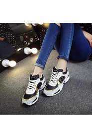 Women's Casual/Elegant/Sport Shoes Leather Wedge Heel Comfort Fashion Sneakers Athletic / Casual Black / Gray