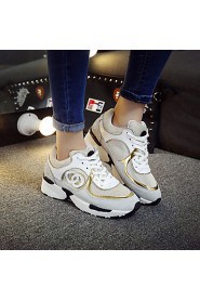 Women's Casual/Elegant/Sport Shoes Leather Wedge Heel Comfort Fashion Sneakers Athletic / Casual Black / Gray