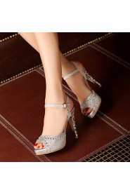 Women's Shoes Heel Heels / Peep Toe / Platform Sandals / Heels Party & Evening / Dress / Casual Blue / Silver / YX-5