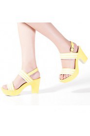 Women's Stripe Platform Chunky Heel Sandals (yellow)- 142825008