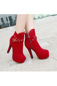 Women's Shoes Faux Stiletto Heel Fashion Boots/Round Toe Boots Dress/Casual Black/Red