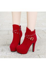 Women's Shoes Faux Stiletto Heel Fashion Boots/Round Toe Boots Dress/Casual Black/Red