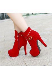 Women's Shoes Faux Stiletto Heel Fashion Boots/Round Toe Boots Dress/Casual Black/Red