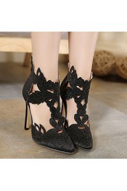 Women's Shoes Lace / Patent Leather / Leatherette Stiletto Heel Heels Heels Party & Evening / Dress / Casual Black