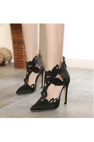 Women's Shoes Lace / Patent Leather / Leatherette Stiletto Heel Heels Heels Party & Evening / Dress / Casual Black