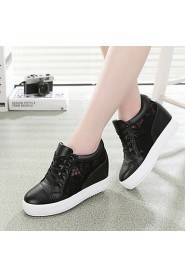 Women's Shoes Lace / Leatherette Flat Heel Wedges / Platform / Round Toe Fashion Sneakers Casual Black / White