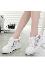 Women's Shoes Lace / Leatherette Flat Heel Wedges / Platform / Round Toe Fashion Sneakers Casual Black / White