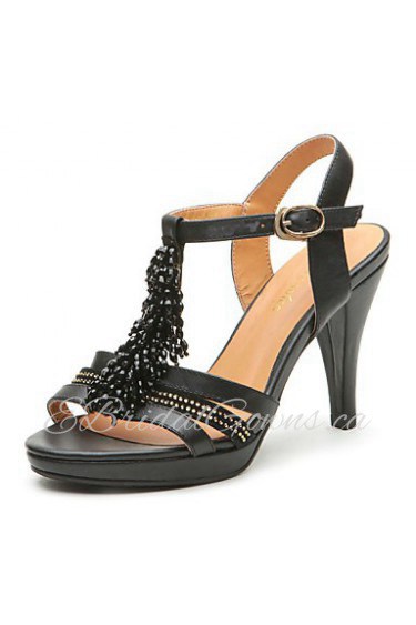 Women's Beaded Cone Heel Leather Sandals(black)