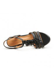 Women's Beaded Cone Heel Leather Sandals(black)