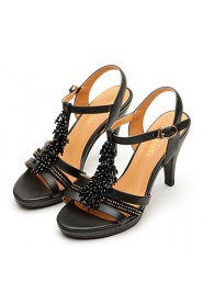 Women's Beaded Cone Heel Leather Sandals(black)