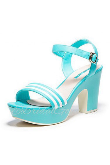 Women's Stripe Platform Chunky Heel Sandals (blue)- 142825002