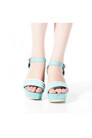 Women's Stripe Platform Chunky Heel Sandals (blue)- 142825002